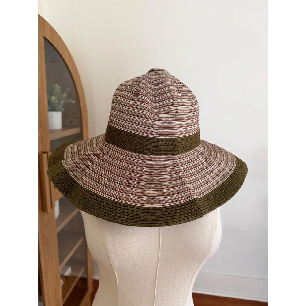 Wallaroo Hat Company Ginger Sun Hat Brown Olive Green Striped Wide Brim Packable